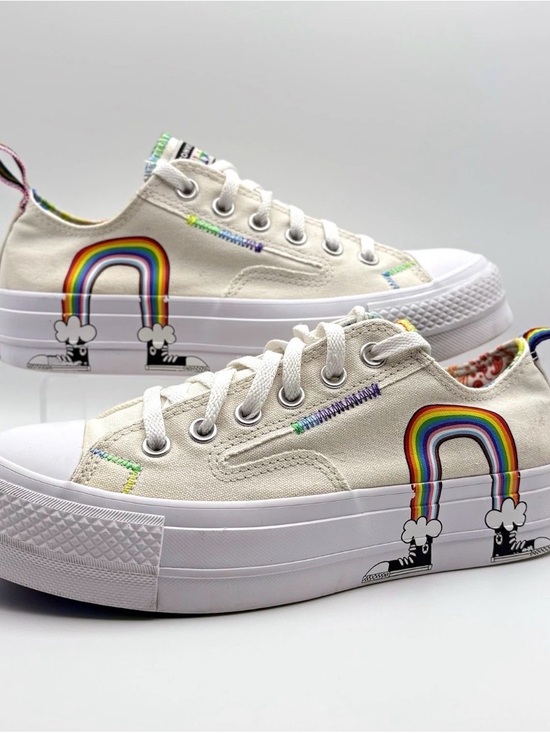 Converse Shoes - Converse Low Top Canvas Sneakers with Rainbow Graphic - White
